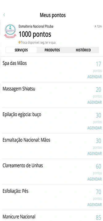 Tela inicial do aplicativo de fidelidade da Esmalteria Nacional