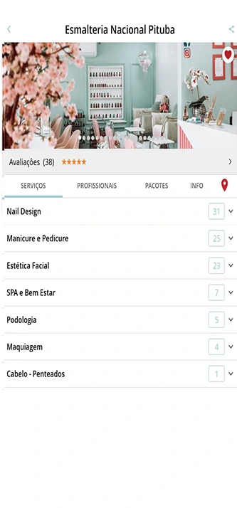 Tela de agendamento de serviços no aplicativo