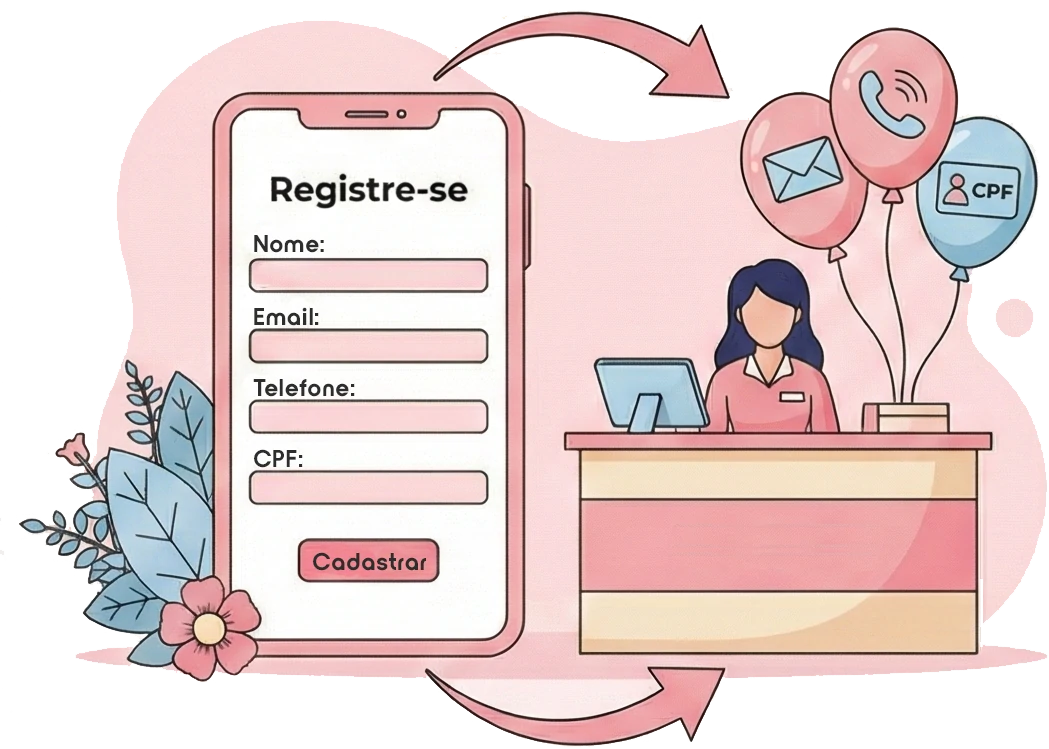 Ilustração do cadastro pelo app ou na recepção